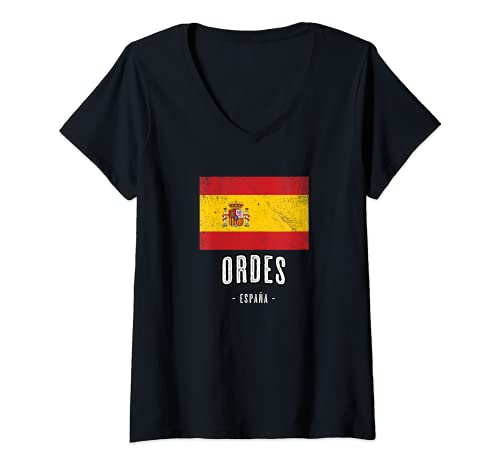 Mujer Ordes España | Souvenir - Ciudad - Bandera - Camiseta Cuello V