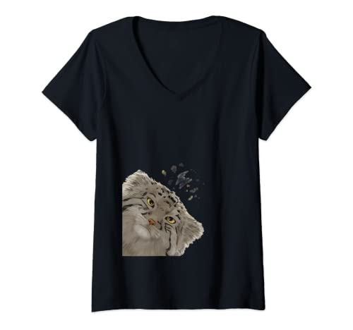 Mujer Pallas curiosas pallas gato Manul Camiseta Cuello V