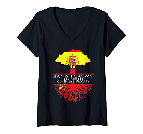 Mujer Raíces colombianas de cultivo español España Colombia Árbol Camiseta Cuello V