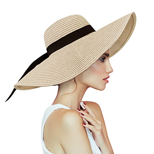 Mujer Sombreros de Verano Sol Sombrero de Paja ala Ancha Plegables Mujer con Protección UV UPF 50+