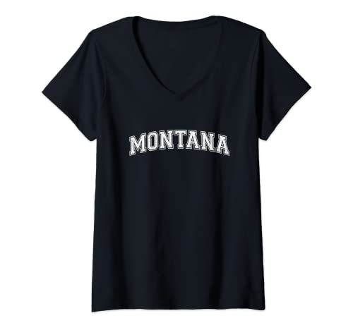 Mujer Vintage University-look Montana Blanco Desgastado Camiseta Cuello V