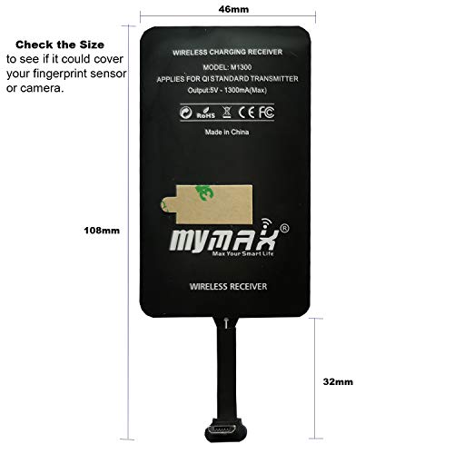 MyMAX - Tipo A 1300mA Receptor y Adaptador de Carga Inalámbrica Súper Rápido Qi Compatible con Samsung Galaxy, Huawei, LG, Nokia, Moto, HTC, Google Nexus, y otros dispositivos micro USB-A