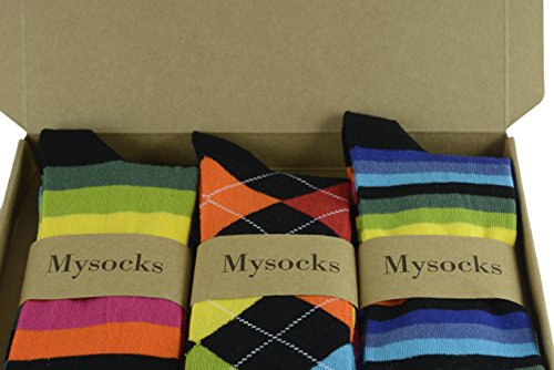 Mysocks 3 pares de calcetines altos unisex con diseño Multi de la rodilla y algodón peinado extrafino 3 pares de diseño múltiple 04