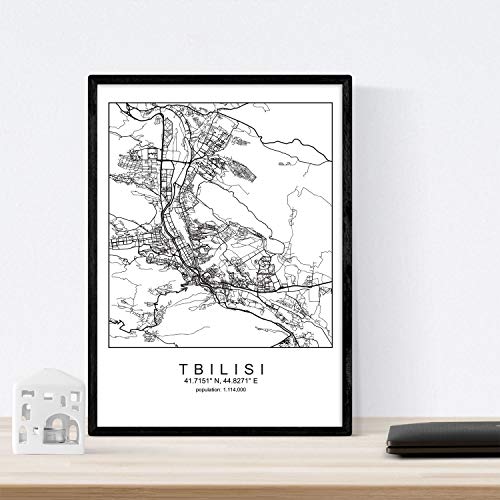 Nacnic Lámina Mapa de la Ciudad Tbilisi Estilo nordico en Blanco y Negro. Poster tamaño A3 Sin Marco Impreso Papel 250 gr. Cuadros, láminas y Posters para Salon y Dormitorio