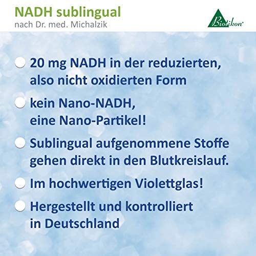 NADH 60 - sublingual NUEVO según el Dr. medicina Michalzik® - 60 pastillas en dosis alta - NADH puro 20 mg - sin aditivos - de Biotikon®