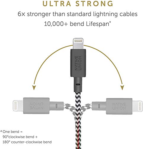 Native Union Key Cable USB-C a Lightning - Resistente Cable de Carga Lightning a USB con Llavero [con Certificado MFi] Compatible con iPhone/iPad (Cebra)