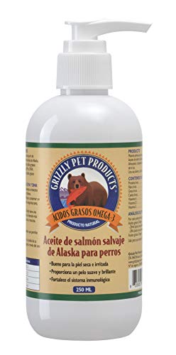 Natural Greatness Aceite de Salmón Salvaje de Alaska Grizzly. Producto Natural Puro para su Mascota (250 ml)