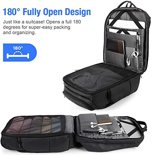 NATURALIFE Mochila para portátil con bolsillo aislado, mochila para equipaje, bolsillo de seguridad, exterior resistente al agua y puerto de carga USB, bolsa de viaje y negocios, negro, 735EU-0002