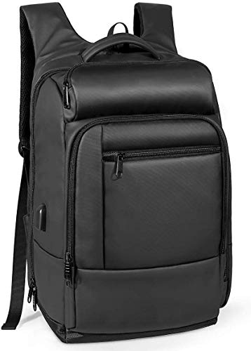 NATURALIFE Mochila para portátil con bolsillo aislado, mochila para equipaje, bolsillo de seguridad, exterior resistente al agua y puerto de carga USB, bolsa de viaje y negocios, negro, 735EU-0002