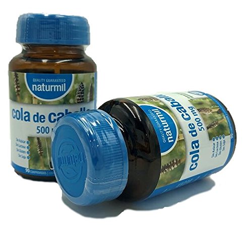 NATURMIL Cola de Caballo 500 mg Pack de (2), 180 comprimidos, adecuado para veganos, tolerado por diabéticos,