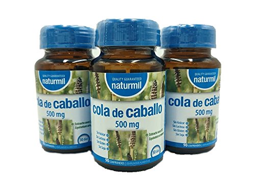 NATURMIL Cola de Caballo 500 mg Pack de (2), 180 comprimidos, adecuado para veganos, tolerado por diabéticos,