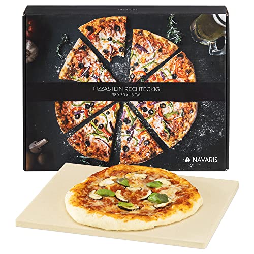 Navaris Piedra para pizza de cordierita - Piedra para horno rectangular para pizza o pan - Bandeja para parrilla barbacoa o grill - XL 38 x 30 x 1.5CM
