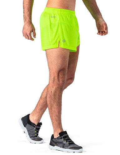 NAVISKIN Pantalones Cortos de Atletismo para Hombre Shorts Deportivos de Correr Fitness Secado Rápido Ligero Súper Transpirables Elásticos Elementos Reflectantes (Amarillo, XXL)
