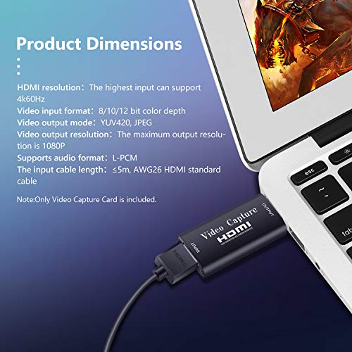 Neewer Tarjeta Captura Video y Audio HDMI HDMI a USB 1080p USB2,0 Grabación a Través de Videocámara DSLR Cámara Acción para Adquisición Alta Definición Transmisión en Vivo(Cable Adaptador No Incluido)