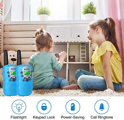 Nestling Walkie Talkie Niños Pantalla LCD de 8 Canales Linterna incorporada VOX 10 Tonos de Llamada Walkie Talkie Niñas Regalo de Juguete para niños (2pcs Azul)