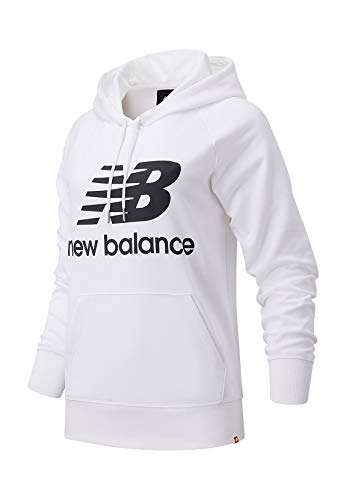 New Balance Sudadera con capucha para mujer Essentials, Blanco, S
