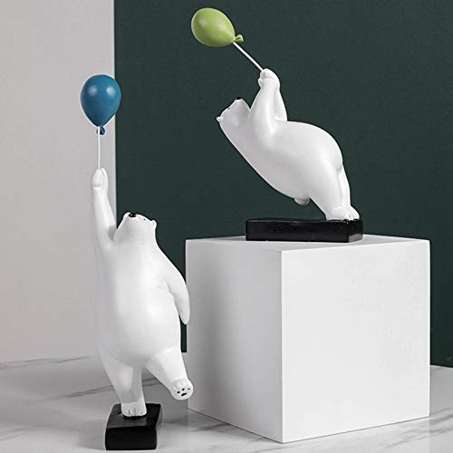 NEYOANN Figuras de oso volador de resina globo osos polares estatua decoración del hogar oficina sala de estar dormitorio adorno de escritorio - C