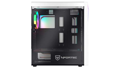 Nfortec Lynx - Torre Gaming Compatible con Placas ATX, Mini-ATX e ITX y Ventilador RGB Incluido en la Parte Trasera, color Blanco RGB (Cristal Templado)