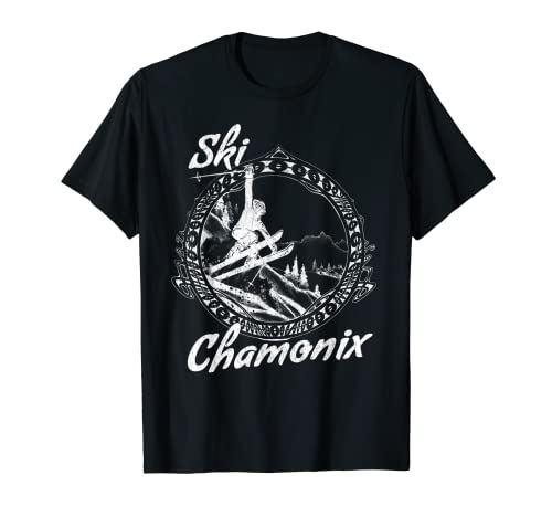 Nieve Esquí Chamonix Vintage Francés Vacaciones Nieve Esquí Camiseta