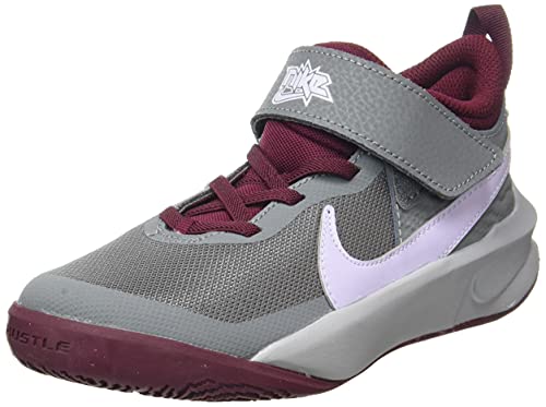 Nike Team Hustle D 10, Basketball Shoe, Smoke Grey/Pure Violet-Dark Beetroot, 35.5 EU