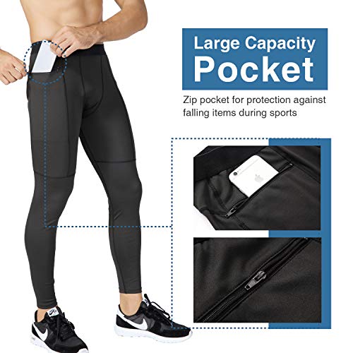 Niksa 2 Piezas Mallas Hombre Gym Leggings Deporte Pantalón Largo de Compresión Negro Gris XL