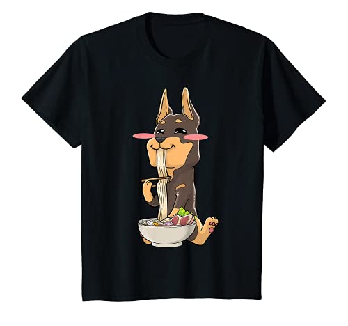 Niños Doberman Ramen Noodles Kawaii Anime Regalo Camiseta