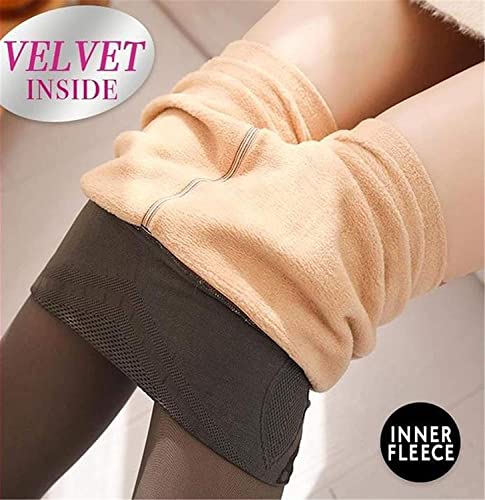 Noneayou Fleece Pantyhose for Women Winter Warm Fleece Lined Tights High Waist Flawless Legs Slim Stretch Leggings Pants (Black, Free Size)