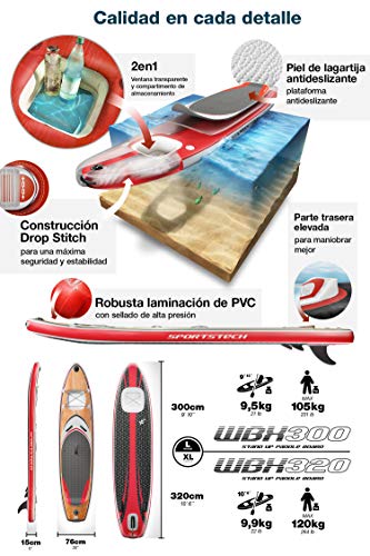 ¡Novedad de feria ISPO 2020! Premium Tabla Hinchable Paddle Surf WBX con Ventana 2en1 | Agarre para cámara + 9en1 Set SUP | Marca de calidad alemana | Tabla inflable Stand Up Paddle| Asiento de kayak