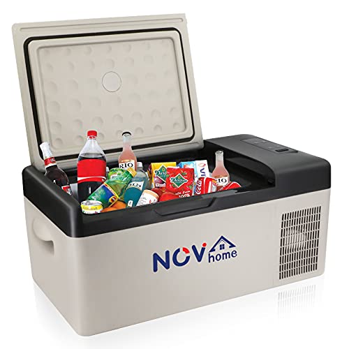 Novhome Nevera y congelador de coche de 15 litros, compresor de 12 V, mini refrigerador eléctrico para viajes al aire libre, camping y uso doméstico