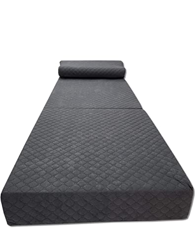 Odolplusz - Colchón plegable, colchón de invitados, colchón plegable de 3 piezas, espuma, cubos, plegable, funda lavable, colchón plegable, para adultos (70 x 200 x 15 cm), color gris oscuro