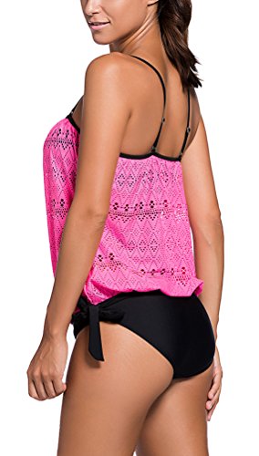 OLIPHEE Mujer Bandeau Swimsuits Soft Cup Strapless Blusa Tankini con Breifs mhony1-L-2