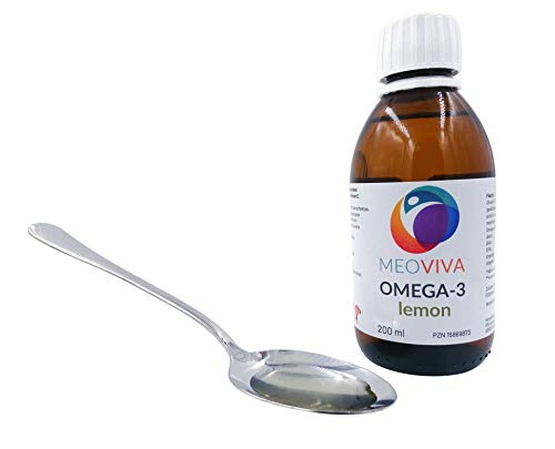 Omega-3 líquido de aceite de pescado (limón) - MEOVIVA - botella de 200 ml - con vitamina D3 y vitamina E, 600 mg de DHA por día, 1800 mg de omega-3, aceite de pescado de islandia