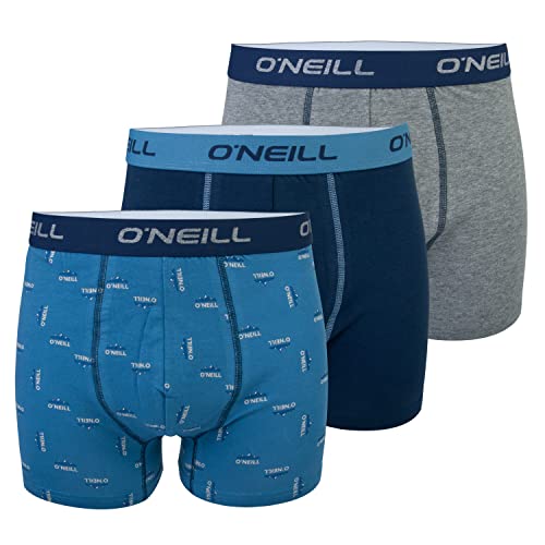 O'Neill Calzoncillos tipo bóxer para hombre | Top Line | Juego de 3 | para deporte y día a día (All Over - azul/marino/gris, M)