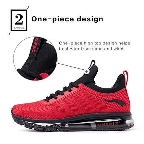 ONEMIX Zapatillas Deporte Hombres Running Zapatos para Transpirables Casual Deportivos Gimnasio Correr Sneakers 1191 Negro/Rojo 42