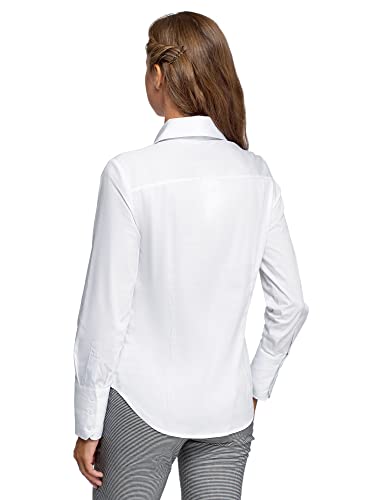 oodji Ultra Mujer Camisa Entallada de Manga Larga, Blanco, ES 44 / XL