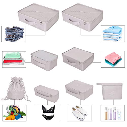 Organizador para Maletas Packing Cubes 8 Juegos/7 Colores ¨²ltimo Dise?o Incluyen Bolsa de Almacenamiento de Zapatos Impermeable Conveniente Bolsas de Compresi¨®n para el Viajero