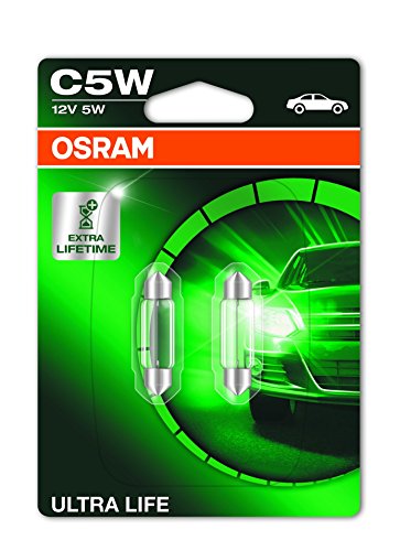 OSRAM ULTRA LIFE C5W, Lámpara halógena, iluminación interior, 6418ULT-02B, automóvil de 12 V, ampolla doble (2 unidades)
