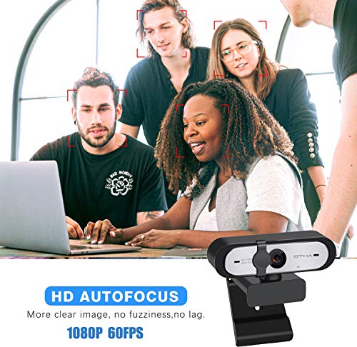 OTHA 1080p Webcam 60fps AutoFocus con Doble micrófono y protección de la privacidad,USB Cámara Web para cursos en línea en Streaming,Compatible con Zoom/Skype/Facetime/Team