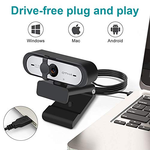 OTHA 1080p Webcam 60fps AutoFocus con Doble micrófono y protección de la privacidad,USB Cámara Web para cursos en línea en Streaming,Compatible con Zoom/Skype/Facetime/Team