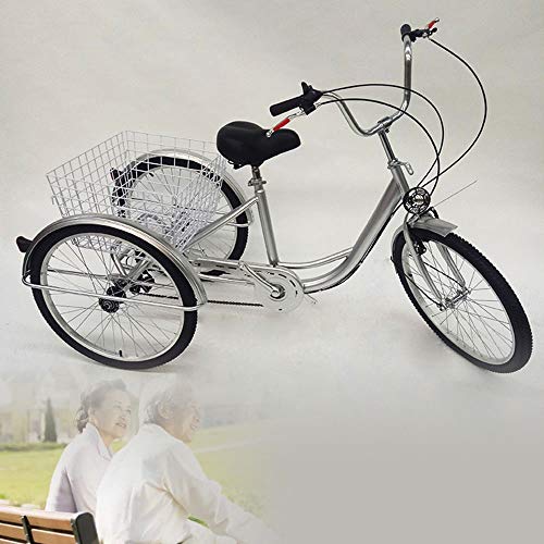 OU BEST CHOOSE 24" 3 Ruedas Triciclo Adulto con Bicicleta de 6 velocidades, Cesta de la Compra Trike Triciclo Pedal Bicicleta de Ciclismo, para IR de Compras al Aire Libre Picnic Deportes (White)