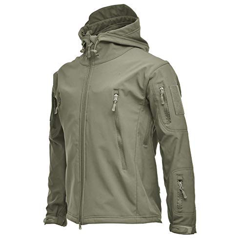 Outdoor Waterproof Soft Shell Hooded Military Tactical Jacket Spectre Hoodie, Men's Jackets Winter Camouflage Softshell Fleece Lining (XL,Army Green)