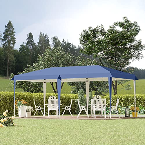 Outsunny Cenador Plegable 6x3 m Carpa de Jardín Portátil con Bolsa de Transporte Tela Oxford Marco de Acero para Exterior Fiestas Camping Azul