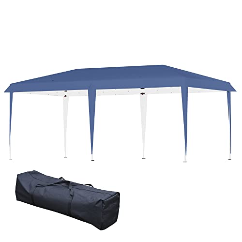 Outsunny Cenador Plegable 6x3 m Carpa de Jardín Portátil con Bolsa de Transporte Tela Oxford Marco de Acero para Exterior Fiestas Camping Azul