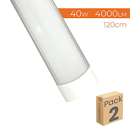 Pack 2x Lampara Luminaria 120cm 40W. Color Blanco Frio (6500K). Tubo led integrado T8. 4000 lumenes. Pantalla led slim.