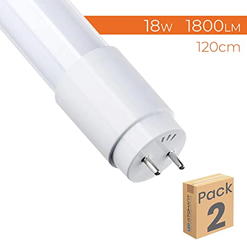 Pack 2x Tubo de LED 360 grados, 120 cm. Color Blanco Neutro (4500K). Standard T8 G13 - 18w - 1800 lumenes. Cebador Led Incluido.