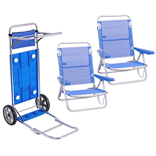 Pack de 2 sillas de Playa Azul de Aluminio y textileno y Carro portasillas Doble Despliegue - LOLAhome