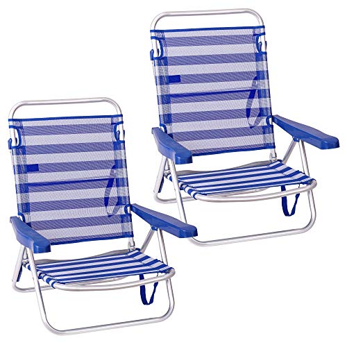 Pack de 2 sillas de Playa Convertibles en Cama de Aluminio y textileno (Azul Marino)