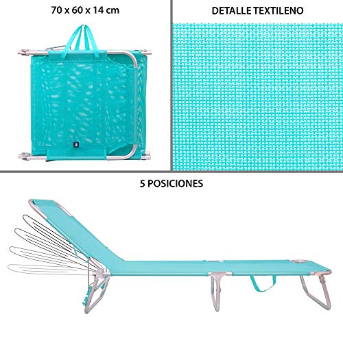 Pack de 2 tumbonas Playa Cama de 3 Posiciones de Aluminio y textileno de 190x58x25 cm (Aguamarina)