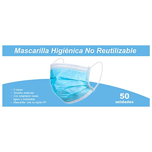 PAIDE P Mascarillas Higiénicas Desechables, 3 Capas, Desechables, Adultos (50 unidades)