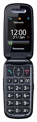 Panasonic KX-TU466EXBE - Teléfono Móvil para Mayores (Pantalla Color 2.4", Botón SOS, Base Carga, Compatibilidad Audífonos, Resistente Golpes, Batería Larga Duración, Bluetooth, GPS, Cámara) Negro